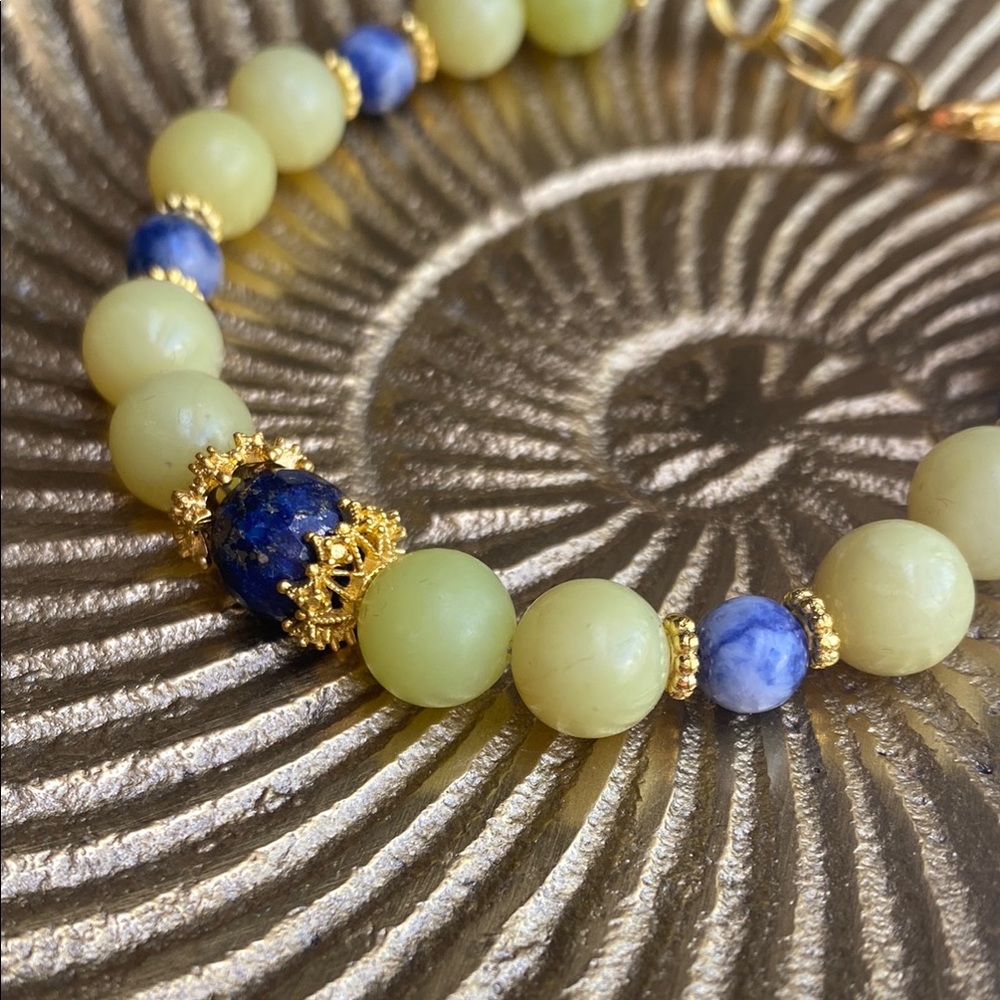 Handmade Lemon Jade, Sodalite and Lapis Beaded Bracelet